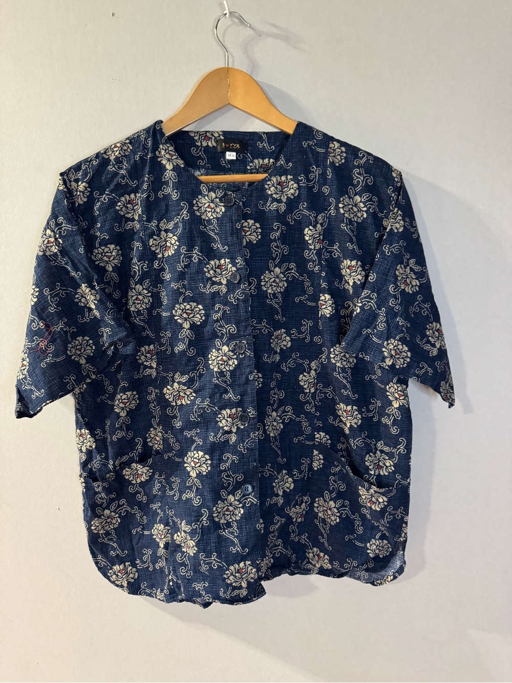 Woman’s Shirt M-L 90s Japanese Floral Button Blouse Short Sleeves Cotton